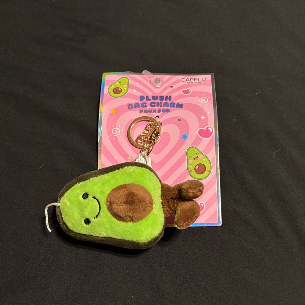 Capelli of New York Green Avocado Plush Bag Charm with Gold Hardware